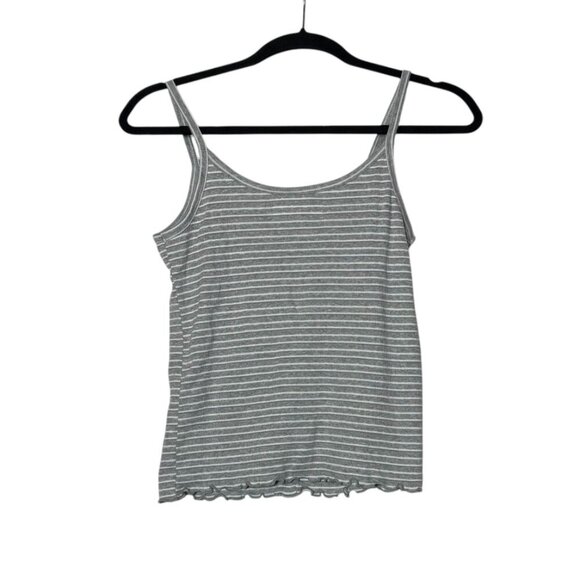 Abercrombie Girls Cami Tank Top Gray White Striped Size 13/14 Button Moose Logo - Picture 2 of 7